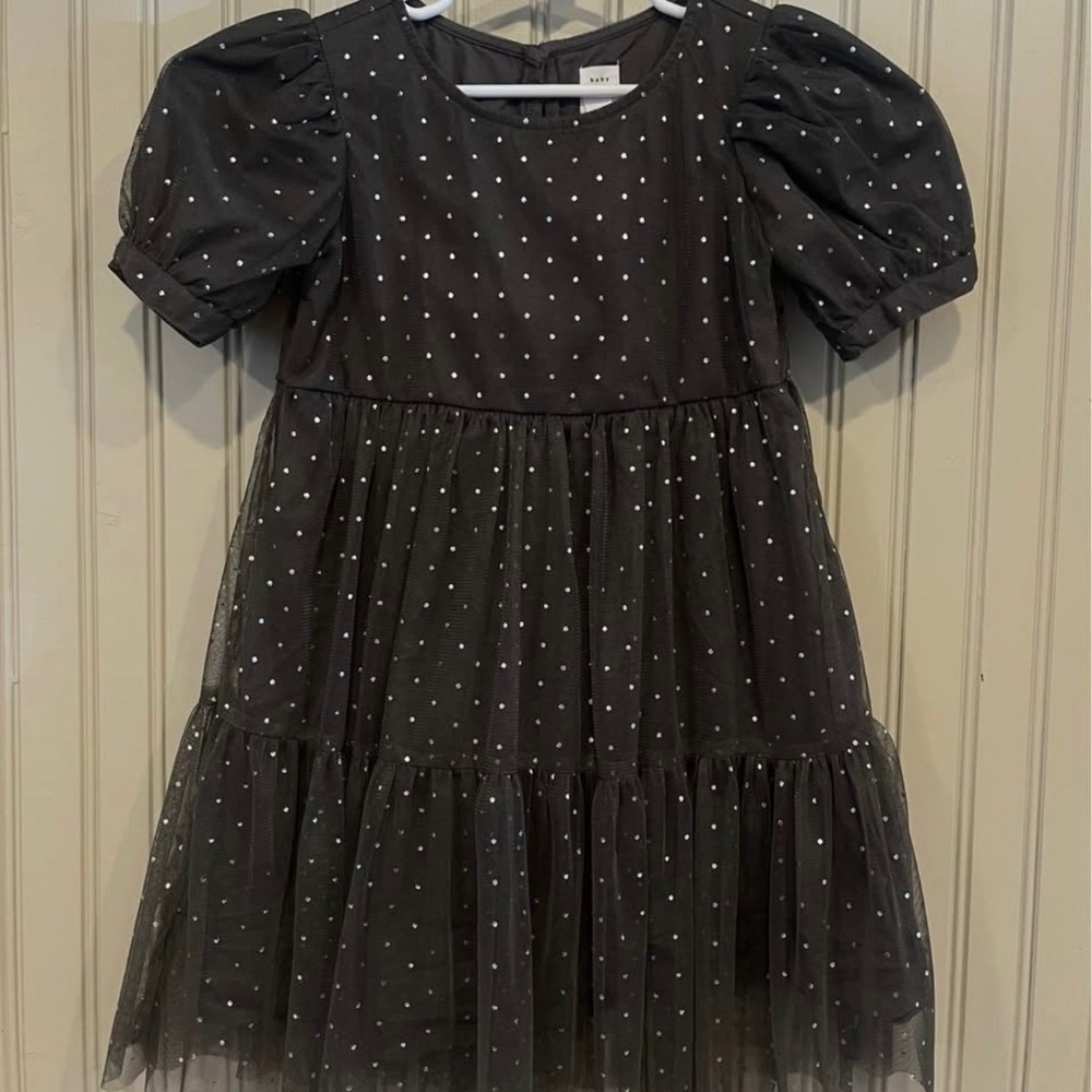 Gap Grey & Silver Polka Dot Tiered Dress